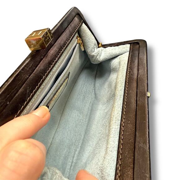 Italian Leather Clutch Bag – Gold Hardware, Quiet Luxury, Made in Italy, Brown - Picture 7 of 14